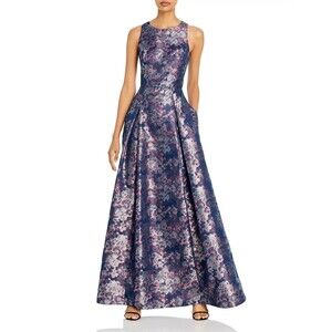 Aidan Mattox Printed A-Line Gown Size 2 Allover Iridescent Floral Brocade Formal